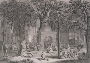Hindu-Fakire, die ihre abergläubischen Riten praktizieren, graviert von Bell, aus Weltreligion, veröffentlicht von A. Fullarton & Co. von Picart