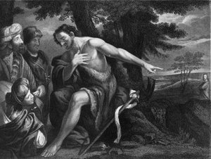 Johannes der Täufer predigt (Gravur) von Pier Francesco (after) Mola