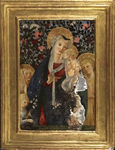 Jungfrau und Kind mit dem kleinen Johannes dem Täufer, der heiligen Elisabeth und einem Kind mit einer Vase Lilien, 1450-59