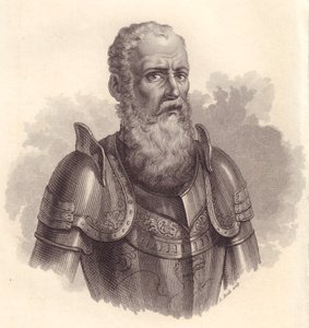 Porträt des italienischen Militärführers Ezzelino III da Romano oder Ecelino da Romano (1194-1259), Kupferstich