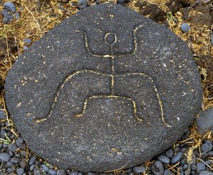 Steingravur, Puako Petroglyph Archaeological District, Insel Hawaii, Vereinigte Staaten