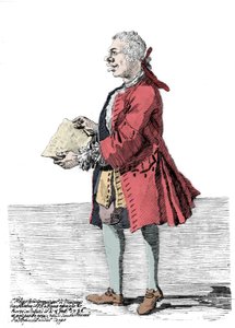 Karikatur von Giovanni Battista Pergolesi (Jean Baptiste Pergolese, Jean-Baptiste) (1710 - 1736). Zeichnung von Pier Leone Ghezzi (1674 - 1755), die berichtet, dass der Komponist an einem Bein behindert war und hinkte. 1736.