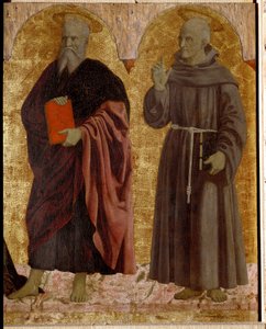 Polyptychon der Barmherzigkeit: Die Jungfrau der Barmherzigkeit, umgeben von Heiligen. Detail, der den Heiligen Andreas und den Heiligen Bernhardin von Siena darstellt von Piero della Francesca