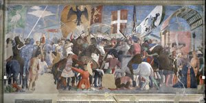 Der Sieg von Heraklius und die Hinrichtung von Chosroes, 628 n. Chr., aus dem Zyklus des Wahren Kreuzes, abgeschlossen 1464 von Piero della Francesca