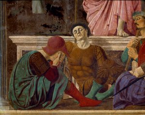 Die Auferstehung Christi. Detail der schlafenden römischen Soldaten. Gemälde von Piero della Francesca