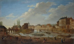 Die Île Louviers und die Spitze der Île Saint-Louis, gesehen vom Hafen Saint-Paul (Hafen der Celestins), um 1780