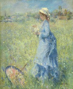 Frau pflückt Blumen von Pierre-Auguste Renoir