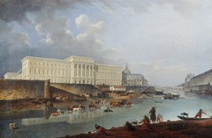 Das Hôtel de la Monnaie, der Quai de Conti und die Seine, gesehen von der Spitze der Île de la Cité, 1777