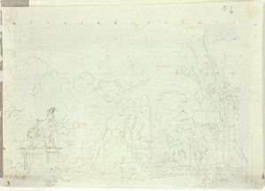 Ansicht des Parks von Versailles: Reiterstatue zwischen Bäumen von Pierre Antoine Mongin