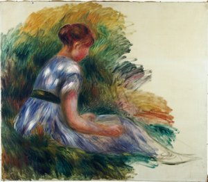 Alice Gamby im Garten, junges Mädchen im Gras sitzend, 1891