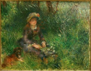 Aline Charigot mit Hund von Pierre Auguste Renoir