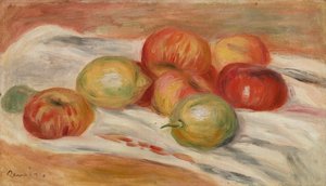 Äpfel und Zitronen auf einem Tuch
