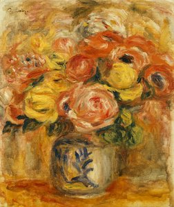 Blumen in einer blauen und weißen Vase, 1915 von Pierre Auguste Renoir