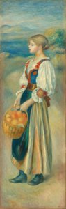Mädchen mit einem Korb Orangen