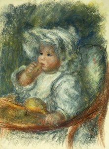 Jean Renoir auf einem Stuhl - Kind mit Keks, ca. 1895 von Pierre Auguste Renoir