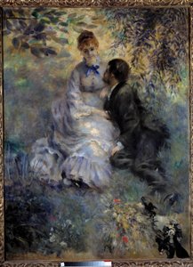 Liebespaar. Paar, das in einem Garten sitzt von Pierre Auguste Renoir
