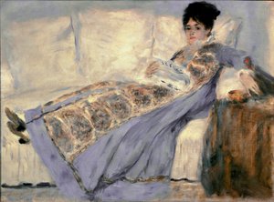 Porträt von Madame Monet (Camille Madame Monet, die die Zeitung „Le Figaro“ liest)