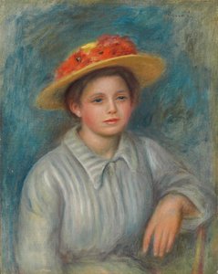 Porträt einer Frau mit einem Hut mit Blumen; Portrait de femme au chapeau fleuri, ca. 1890