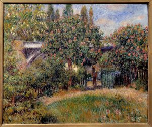 Die Eisenbahnbrücke in Chatou oder die rosa Kastanienbäume von Pierre Auguste Renoir