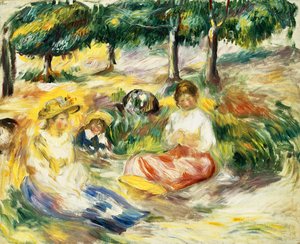 Drei Mädchen sitzen auf dem Gras von Pierre Auguste Renoir