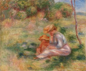Frau und Kind im Gras von Pierre Auguste Renoir