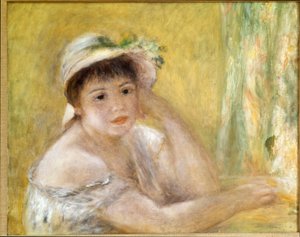 Frau mit Strohhut von Pierre Auguste Renoir