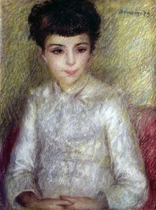 Junge brünette Mädchen sitzt mit verschränkten Händen von Pierre Auguste Renoir