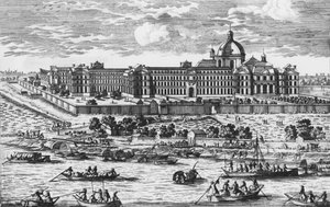 Ansicht der Salpêtrière. Gravur von Aveline im 17. Jahrhundert.