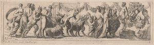 Satyrn bringen Tiere zu einem Altar von Pierre Brebiette