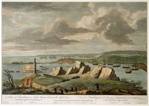 Ansicht von Louisburg in Nordamerika, aufgenommen in der Nähe des Leuchtturms, als diese Stadt 1758 belagert wurde von Pierre Charles Canot