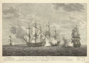 Angriff eines englischen Schiffes auf drei französische Schiffe bei Sint Eustatius, 1758