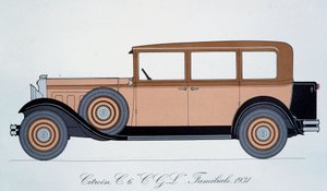 Tafel, die das Familienauto Citroen von 1931 darstellt