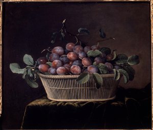 Korb mit Pflaumen. Gemälde von Pierre Dupuis
