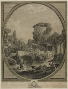 Landschaft mit einer Brücke und einem Taubenschlag von Pierre Francois Laurent