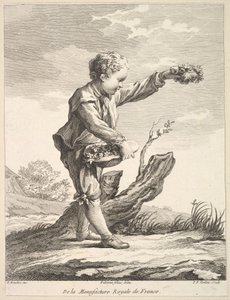 Kleiner Junge mit einem Kranz und einem Korb voller Blumen, aus Deuxième Livre de Figures d