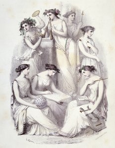 Genies des Olymp - in „Les Femmes mythologiques“, Zeichnungen von G. Staal, von Mery und dem Grafen Foelix, Ed. G. de Gouet