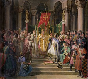 Philipp August (1165-1223), König von Frankreich, nimmt das Banner in St. Denis, 24. Juni 1190, 1841