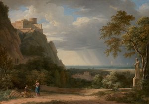 Klassische Landschaft mit Figuren und Skulptur von Pierre Henri de Valenciennes