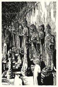 Eine Versammlung von Buddhas in einem Durchgang (Gravur) von Pierre Jeannerat de Beerski