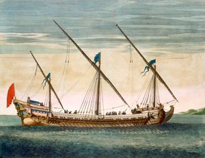 Eine dreimastige Galeasse unter Ruder, aus Le Neptune Francois, ca. 1693-1700