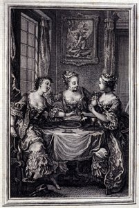 La Gageure des trois commeres - in „Tales et nouvelles en vers“ von Jean La Fontaine. 1776. Illustration von P.P. Choffard von Pierre Philippe Choffard