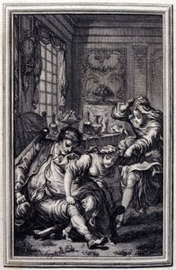 Le bat - in „Erzählungen und neue Verse“ von Jean La Fontaine. 1776. Illustration von P.P. Choffard. von Pierre Philippe Choffard
