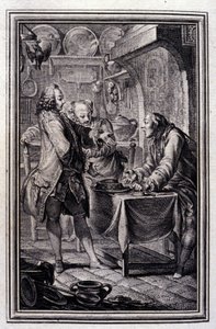 Aalpastete. In „Tales et nouvelles en vers“ von Jean La Fontaine. 1776. Illustration von P.P. Choffard von Pierre Philippe Choffard