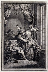 Richard Minulto - in „Erzählungen und neue Verse“ von Jean La Fontaine. 1776. Illustration von P.P. Choffard. von Pierre Philippe Choffard