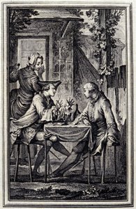 Der Uhrmacher oder der Muschelreparierer. In „Tales et nouvelles en vers“ von Jean de La Fontaine, Amsterdam 1776. illustriert von P.P. Choffard von Pierre Philippe Choffard