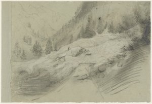 Lawine in einer alpinen Landschaft, um 1870