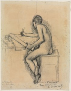 Studie einer sitzenden nackten weiblichen Modellzeichnung von Pierre Puvis de Chavannes