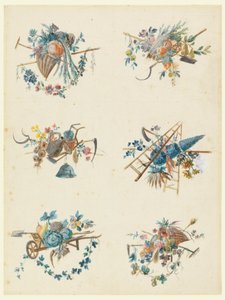 Sechs Trophäen mit den Attributen der Gartenarbeit von Pierre Ranson