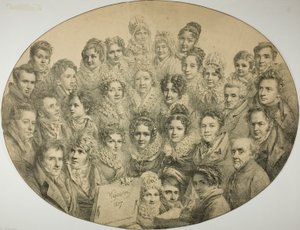 Porträts von 31 Personen in einem Oval
