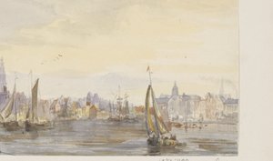 Ansicht einer Stadt am Wasser von Pierre Tetar van Elven